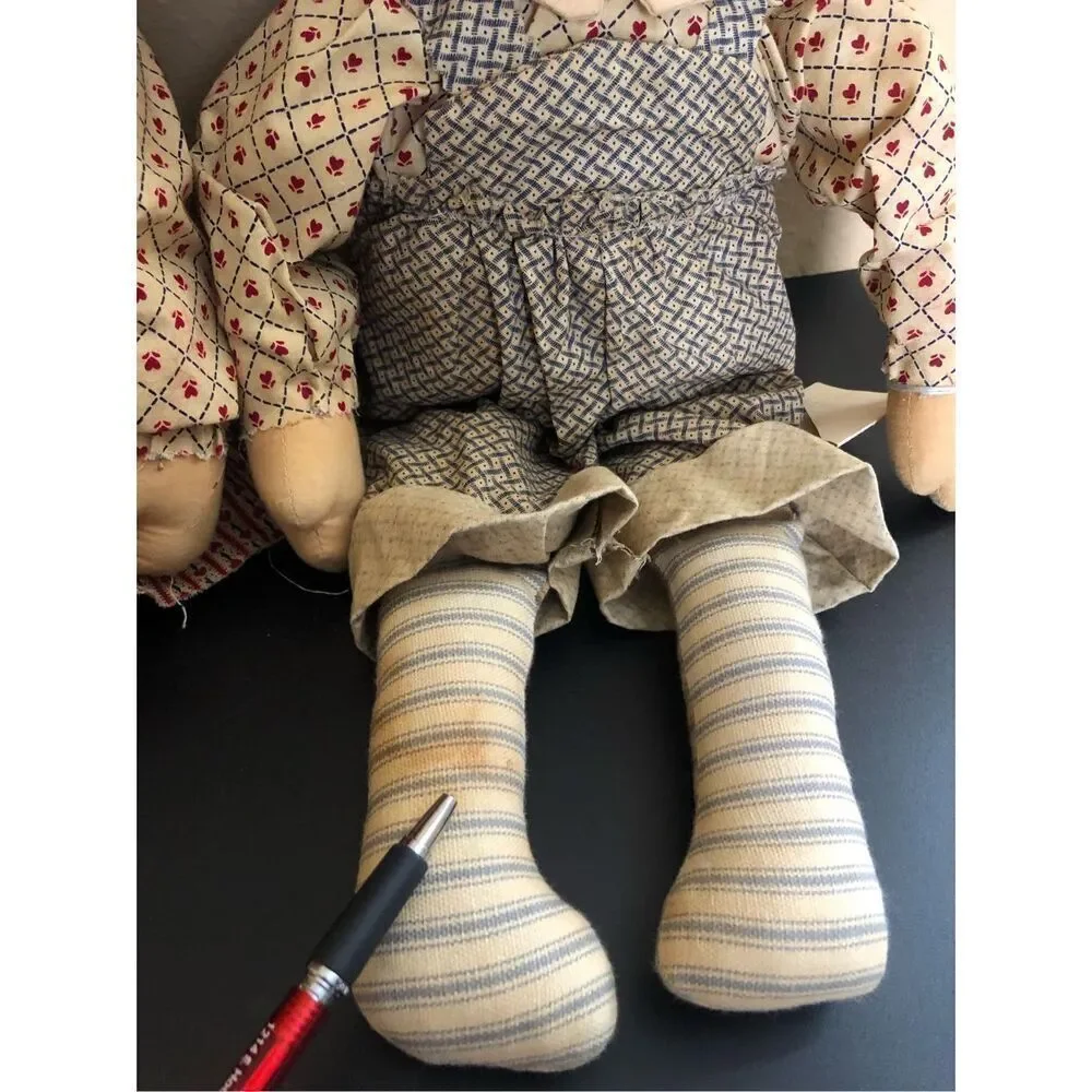 Vintage Darla’s Dolls Rag Doll Pair Handmade Red Yarn Hair 19in